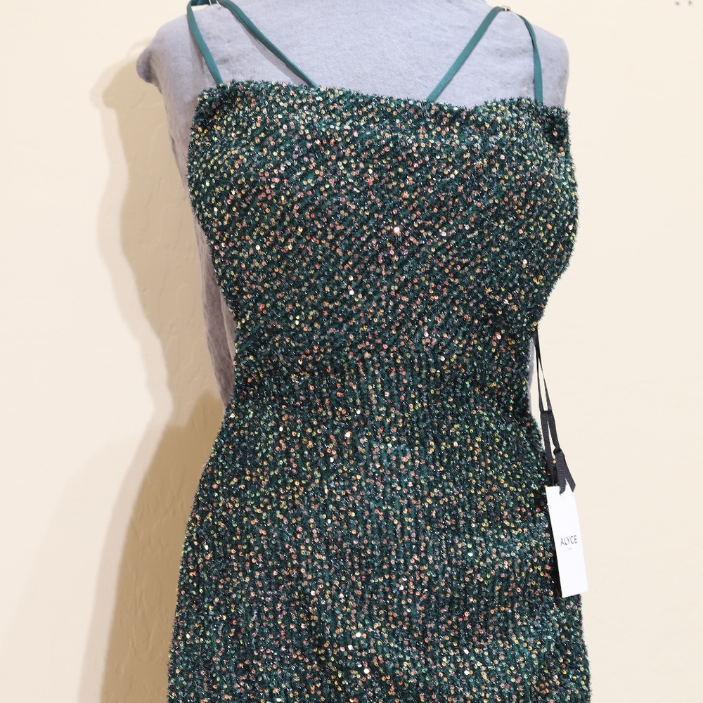 ALYCE short cowl neck strappy back dress in pine size 0